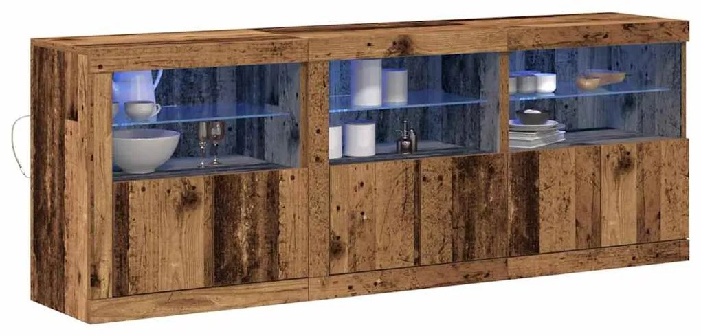 Aparador com Luzes LED Madeira Envelhecida 181.5x37x67 cm Madeira de E