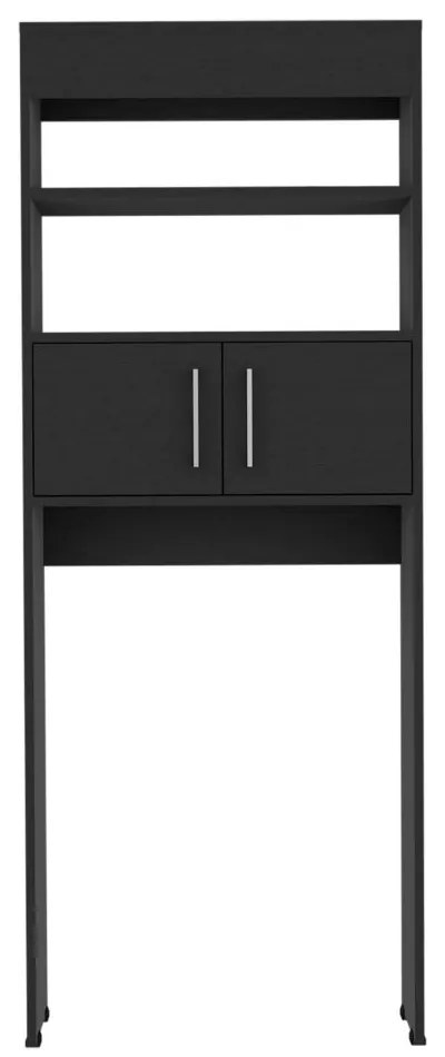 Armário casa de banho sobre a Sanita Madrid, com portas e prateleiras abertas externas, 160 cm a x 20,3cm e x 62,4cm L, Preto