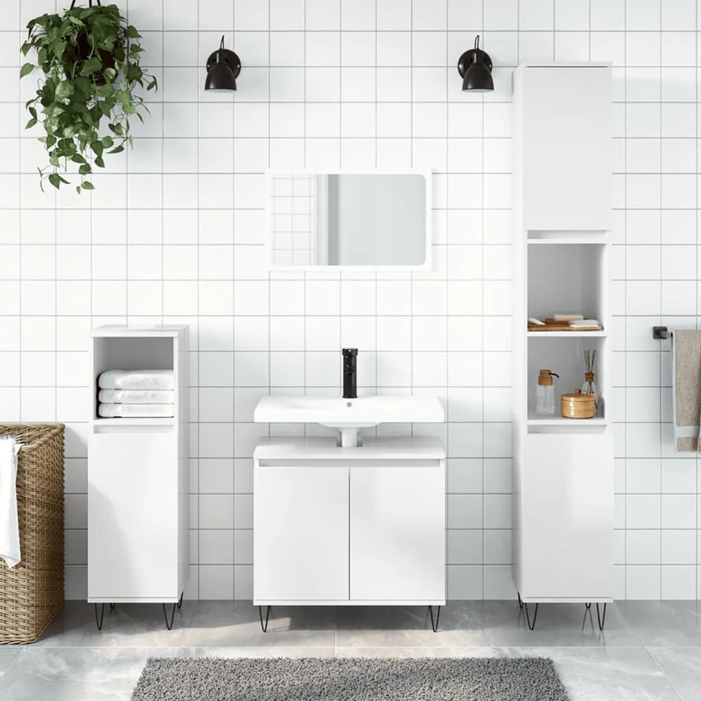 vidaXL Armário casa banho 58x33x60 cm deriv. madeira branco brilhante
