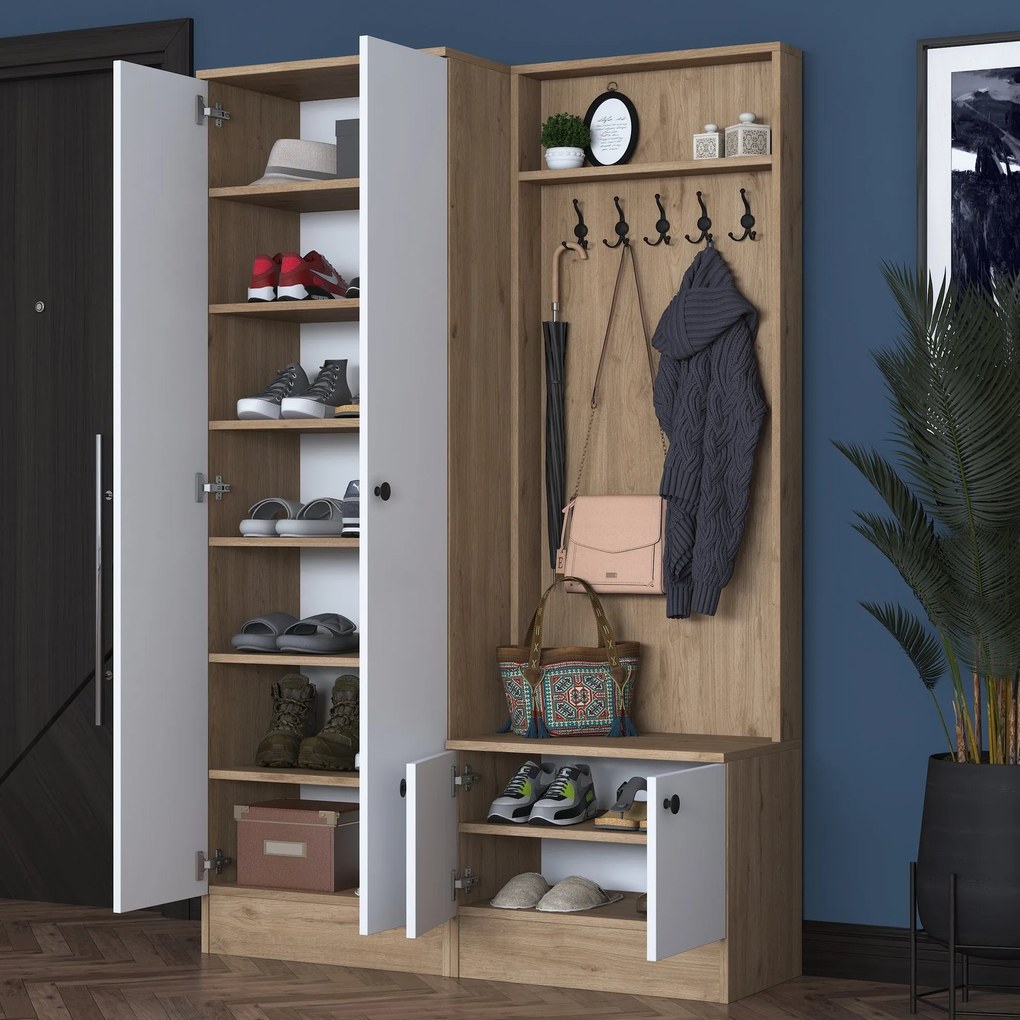 Cabide Hall Stand P6 – Nogueira e Branco – 119,6 x 182,8 x 37,5 cm