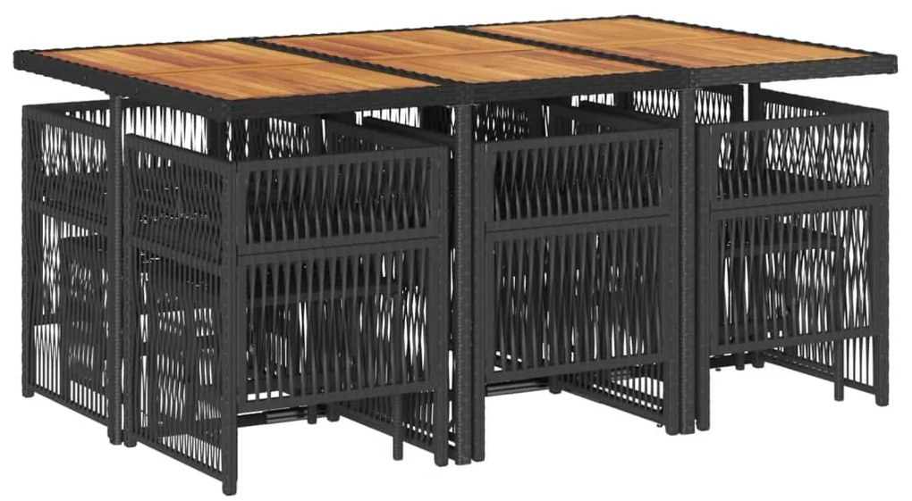 11 pcs conjunto de jantar p/ jardim c/ almofadões vime PE preto