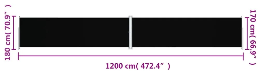 Toldo lateral retrátil 180x1200 cm preto