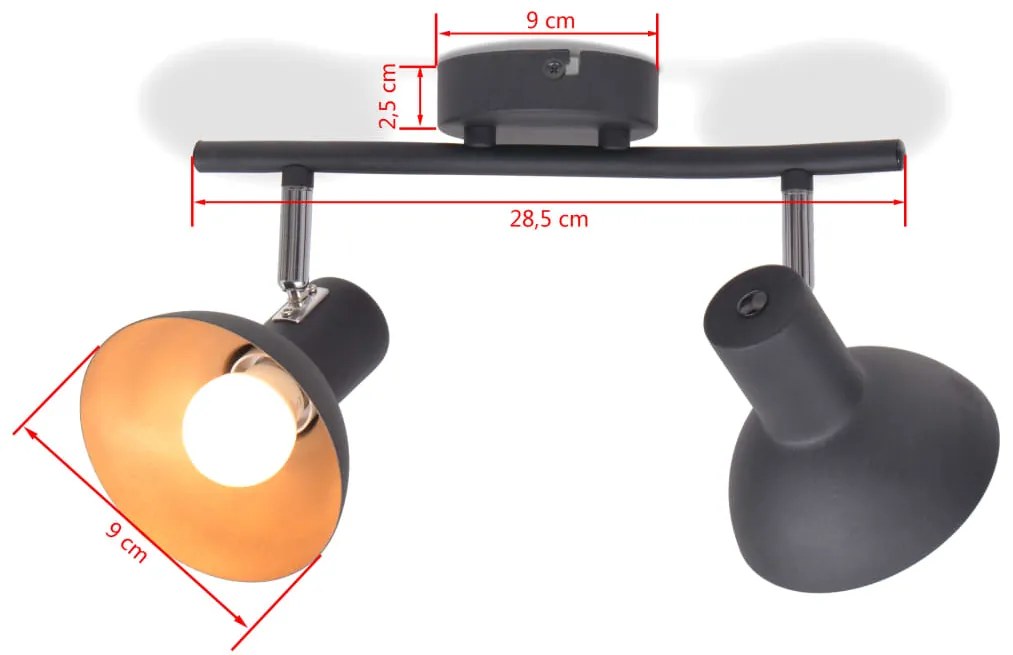 Candeeiro de teto p/ 2 lâmpadas E27 preto e dourado