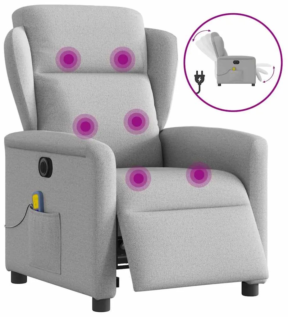 vidaXL Poltrona massagens reclinável elétrica tecido cinzento-nublado