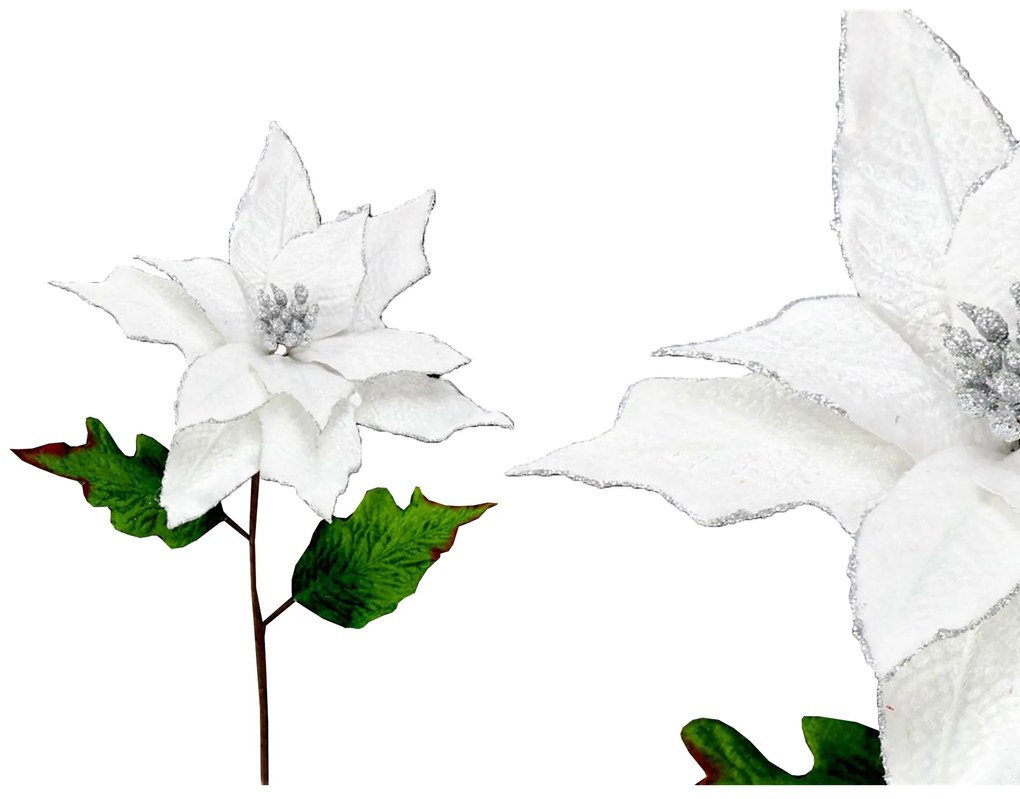 Flor Poinsettia Tecido Branca 72CM
