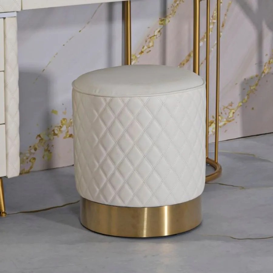 BANCO REDONDO SHARON Ø36X39 CM BRANCO E DOURADO