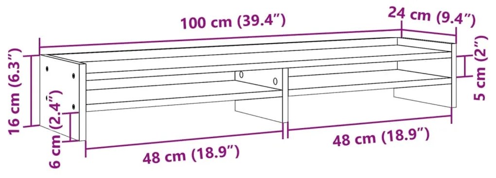 Suporte monitor 100x24x16 cm derivados madeira carvalho sonoma