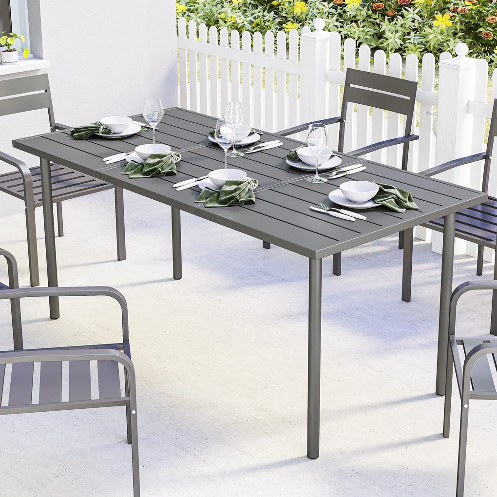 Mesa de jardim para 6 pessoas, 165 x 80 cm (CADEIRAS NÃO INCLUIDAS), mesa de jantar retangular para exterior com tampo de ripas de metal