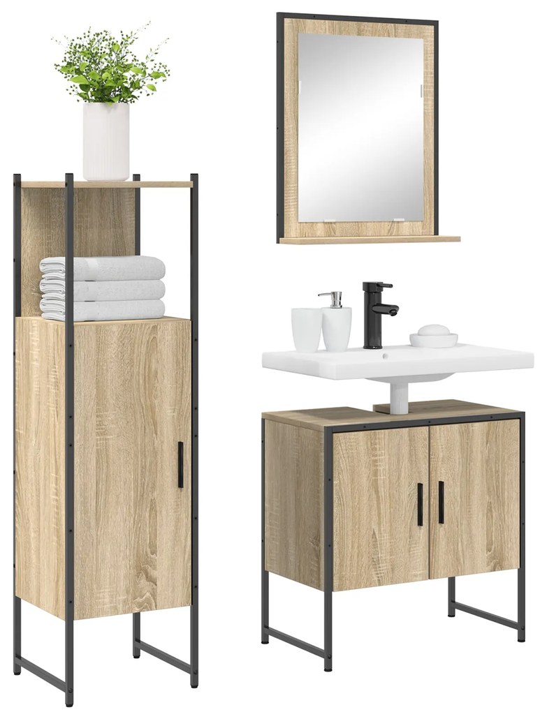 Conjunto de Móveis de Casa de Banho vidaXL 3 Peças Carvalho Sonoma Mad