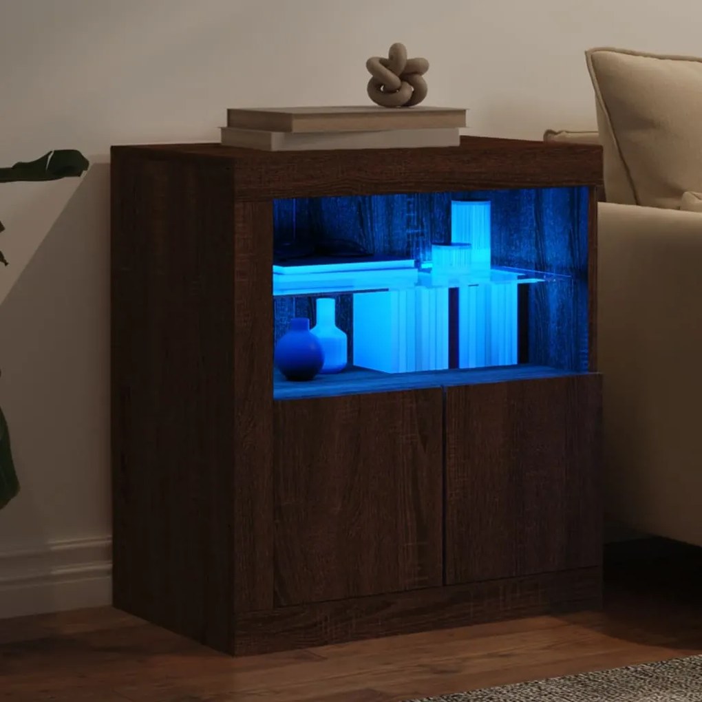 Aparador com luzes LED 60,5x37x67 cm carvalho castanho