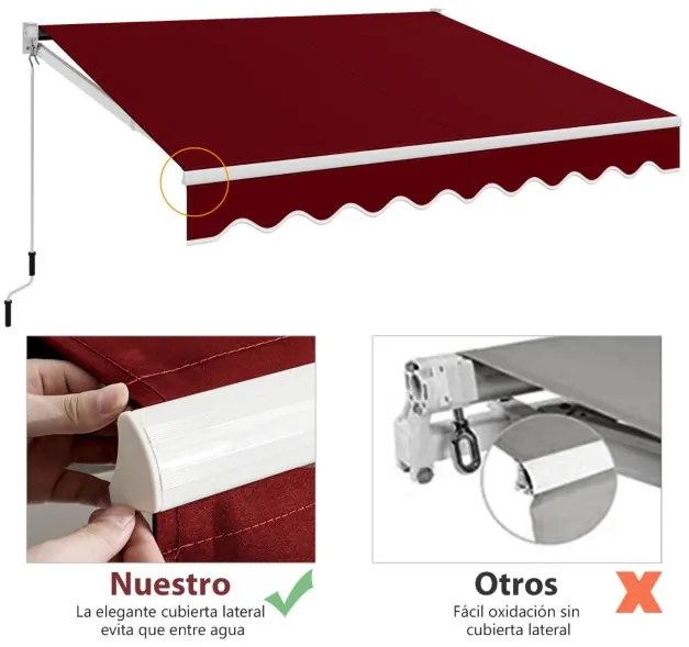 Toldo retrátil 295 x 250 cm com manivela manual para parede Porta Janela Vermelho