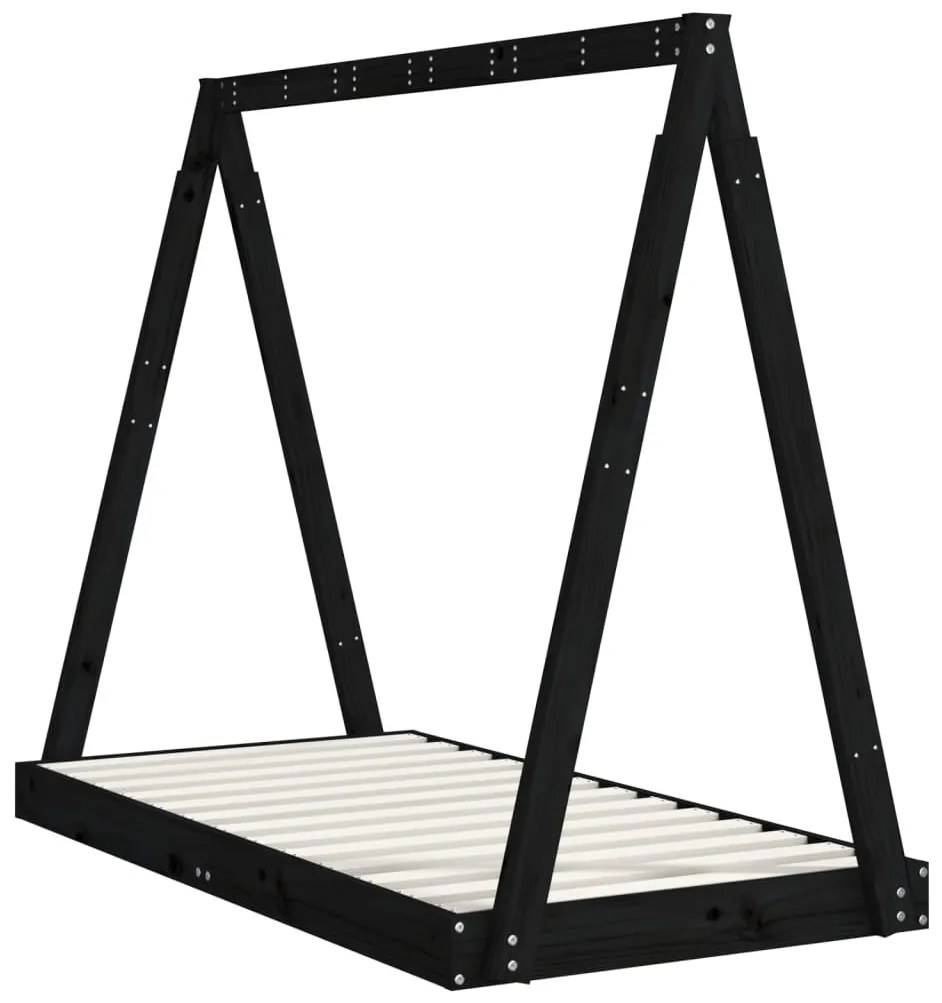 Estrutura de cama infantil 70x140 cm pinho maciço preto