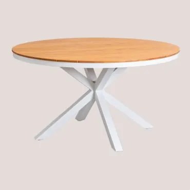 Round Garden Table In Eucalyptus Wood And Aluminum Archer Gardénia Branco & Ø140 Cm - Sklum