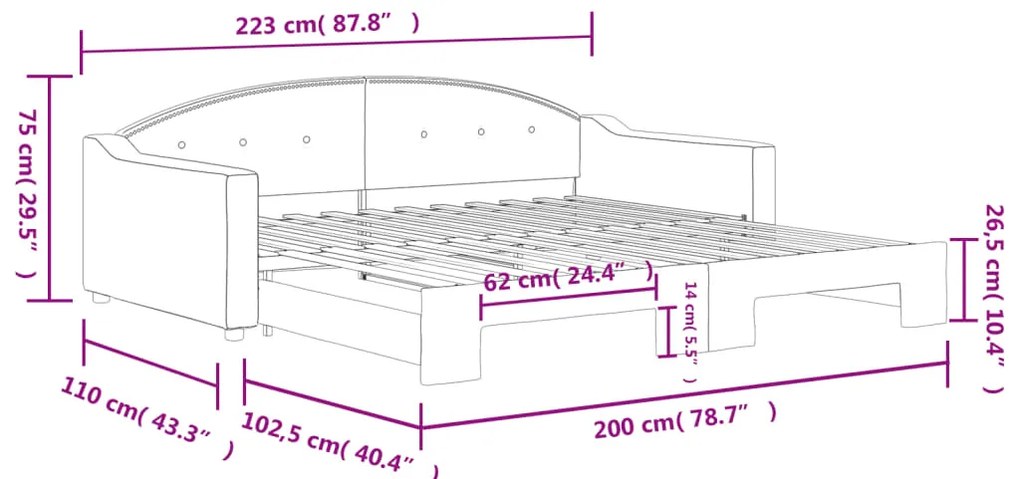 Sofá-cama com gavetão 100x200 cm tecido cor creme