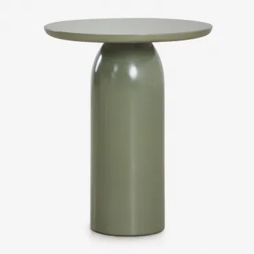 Mesa Auxiliar Redonda Ø45 Cm Em Cimento Layana Verde Azeitona Profundo E Brilhante - Sklum