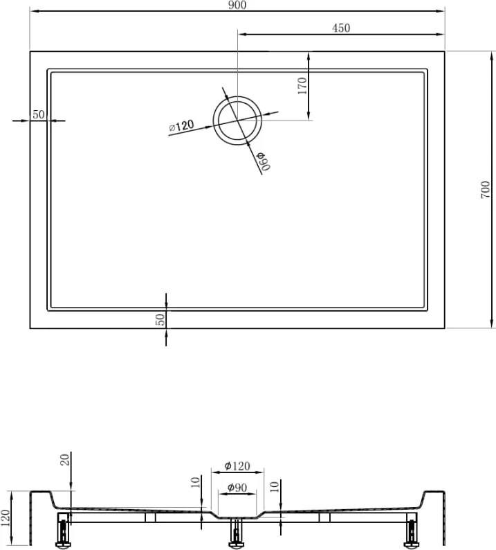 Mexen Flow+ base de duche retangular 90 x 70 cm, branco brilhante - 46R107090H