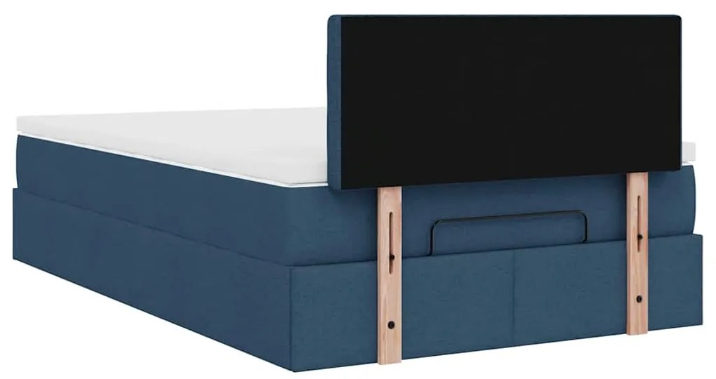 Estrutura de cama otomana com colchão 120x190 cm tecido azul