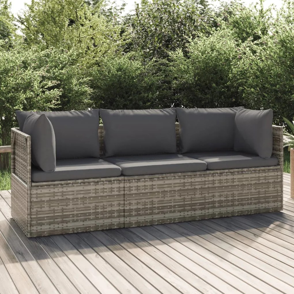 vidaXL 3 pcs conjunto lounge de jardim c/ almofadões vime PE cinzento