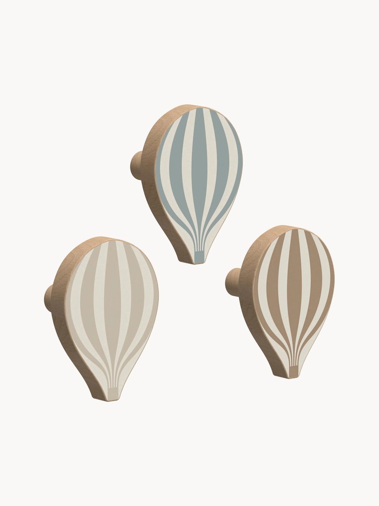 Cabide de parede artesanal em madeira de faia Ballon, conjunto de 3