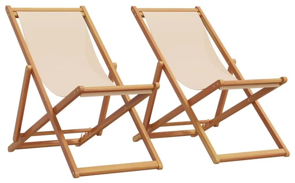 vidaXL Cadeiras de praia dobráveis 2 pcs tecido e madeira maciça bege