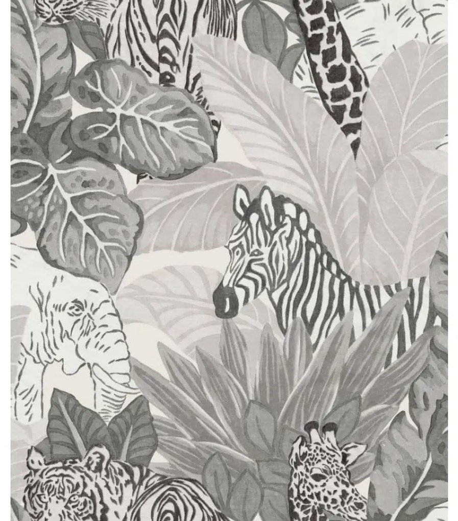 Noordwand Papel de parede Good Vibes Jungle Animals cinzento e preto