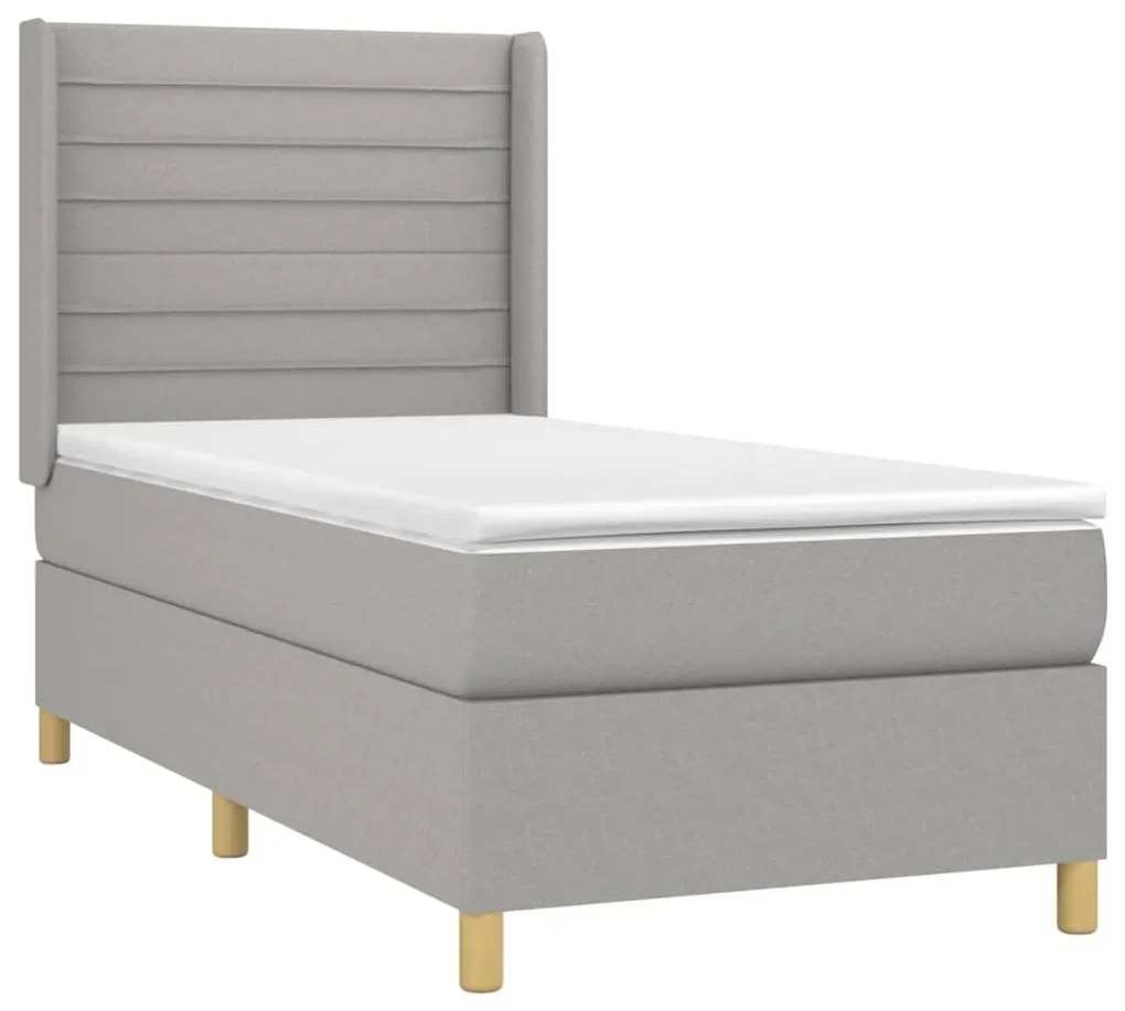 Cama box spring c/ colchão e LED 100x200 cm tecido cinza-claro