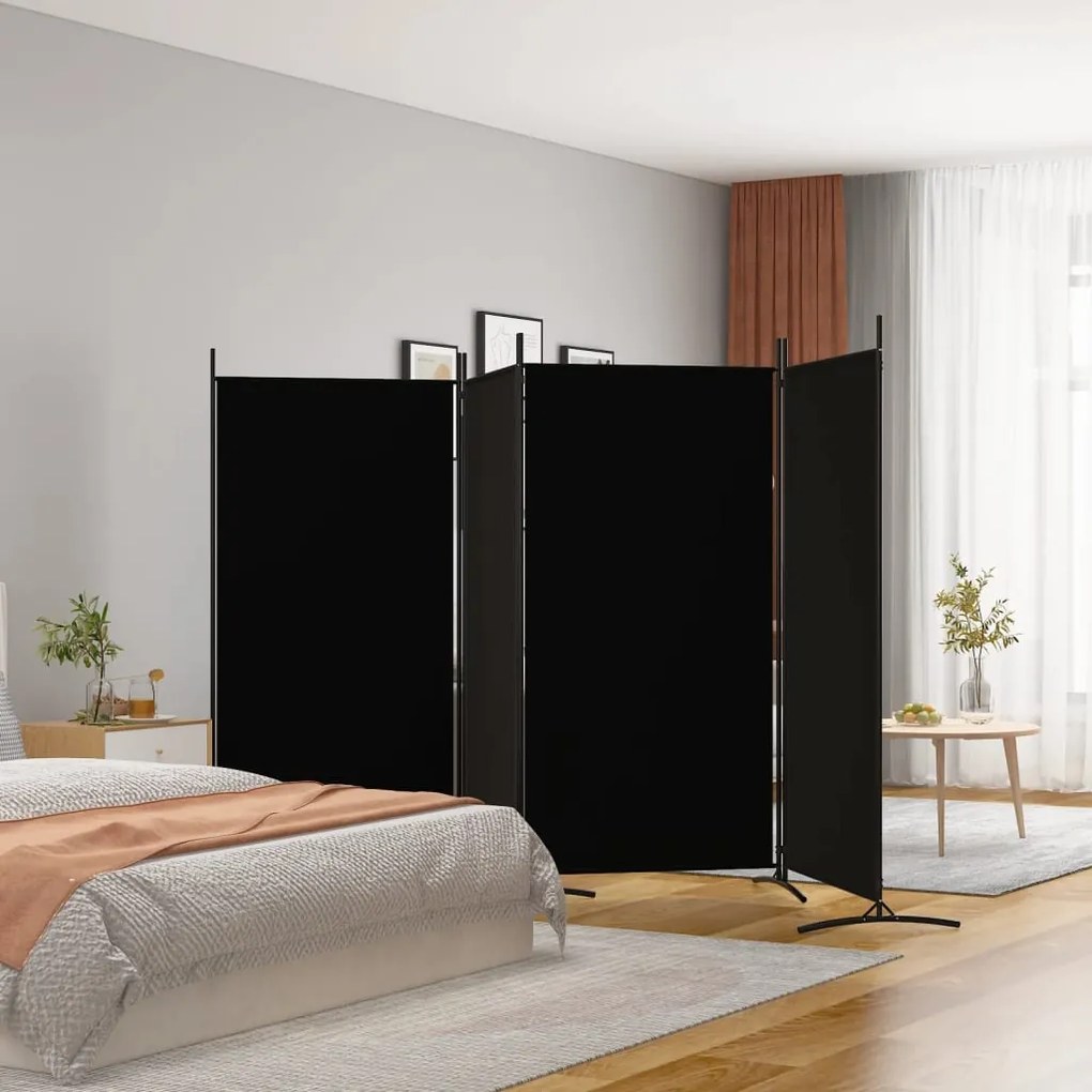 350265 vidaXL Divisória de quarto com 4 painéis 346x180 cm tecido preto