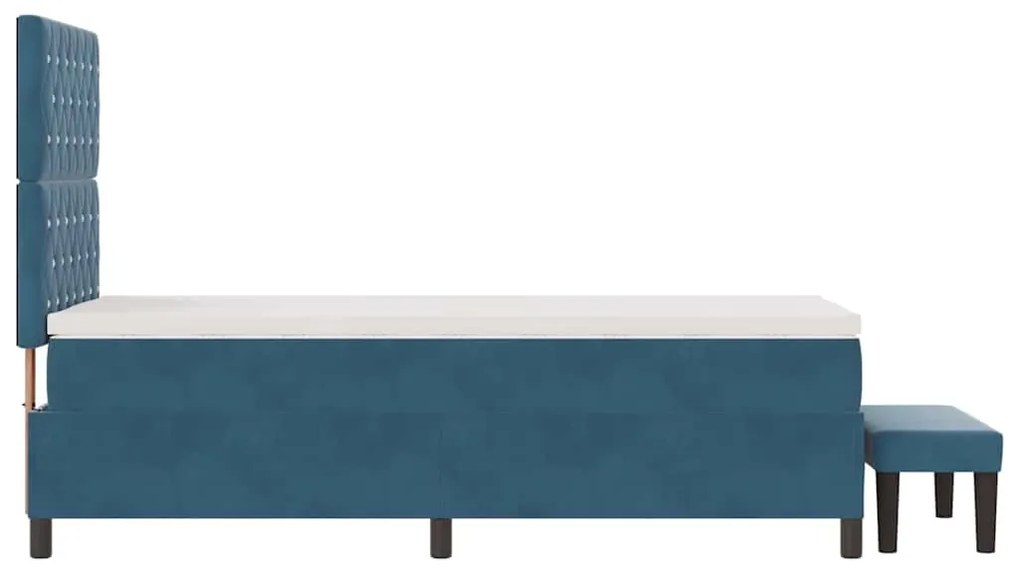 Cama Box com Colchão e Banco Azul Escuro 90x190 cm Veludo