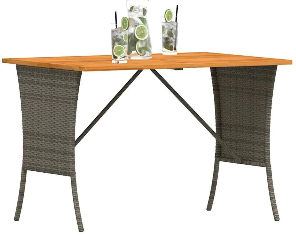 Mesa de jardim com tampo em acácia 105x75x72 cm vime PE cinza