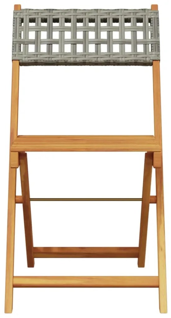 3 pcs conjunto de bistrô vime PE e madeira maciça cinzento