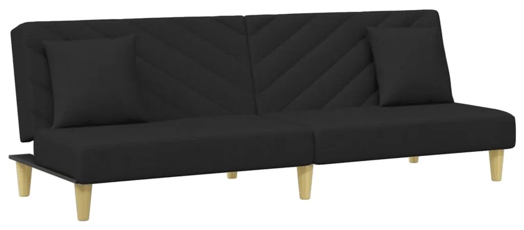 Sofá-cama 2 lugares c/ almofadas e apoio de pés tecido preto