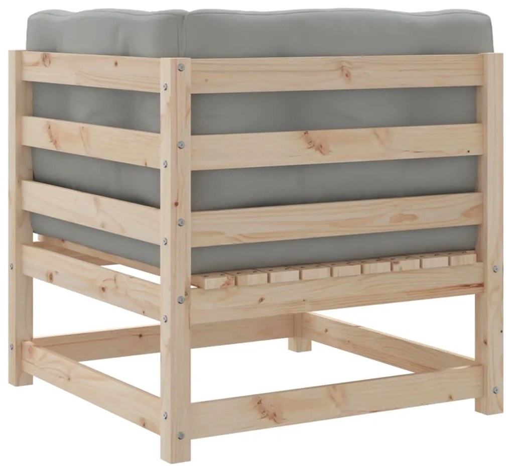 3 pcs conjunto sofás de jardim c/ almofadões pinho maciço