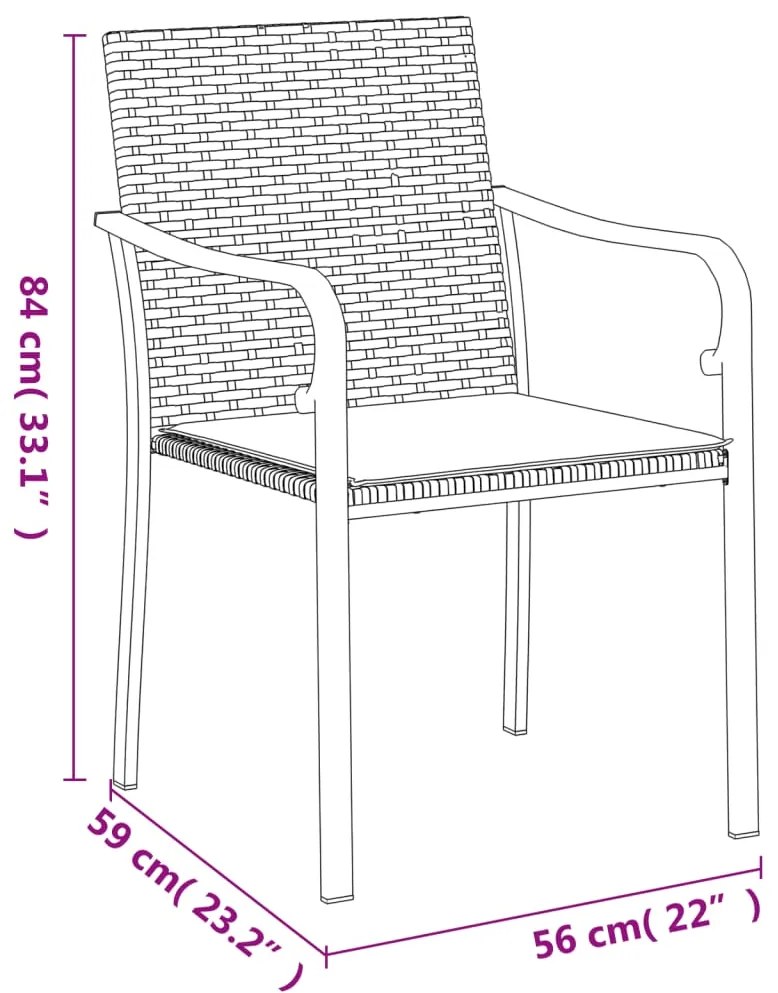 9 pcs conjunto de jantar p/ jardim com almofadões vime PE e aço