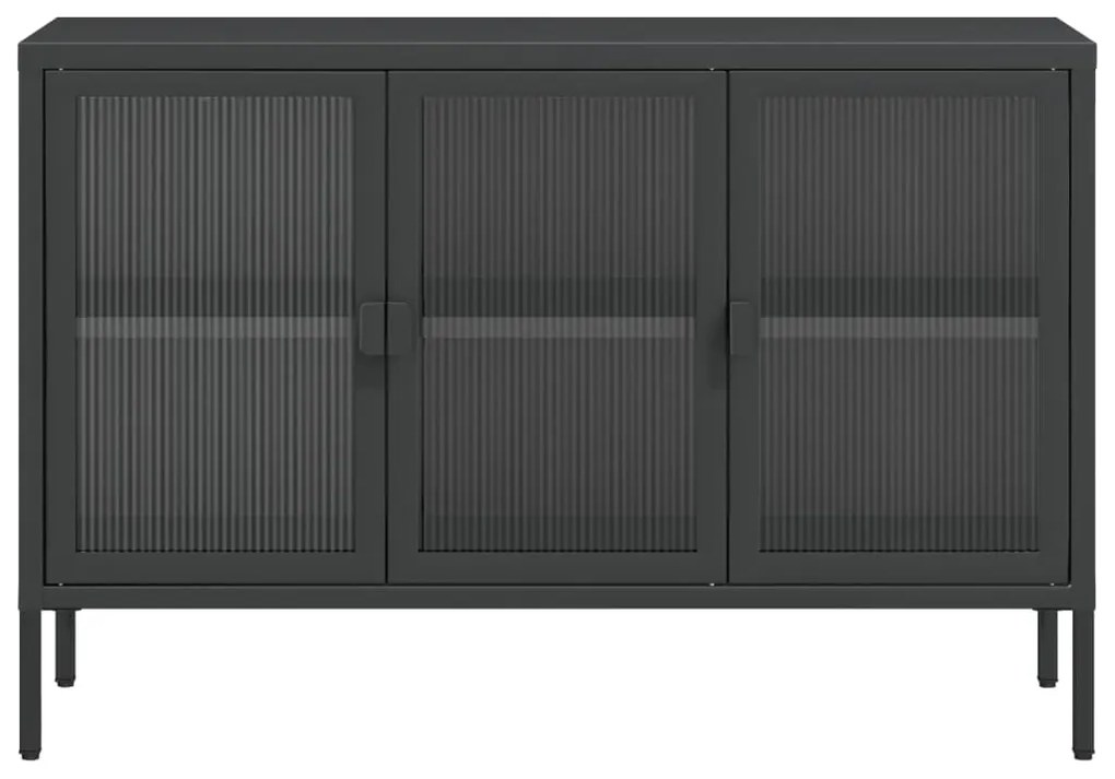 Aparador 105x35x70 cm vidro e aço preto