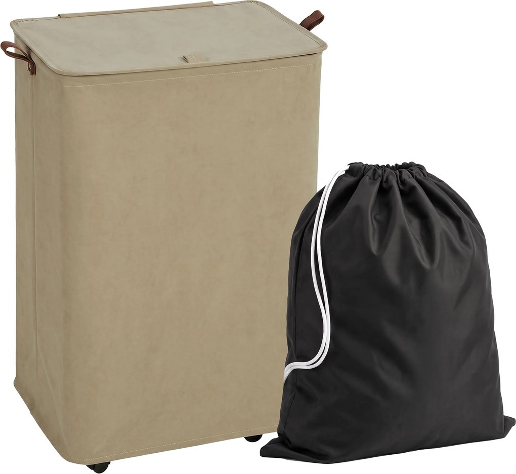 HOMCOM Cesto de Roupa Suja com Tampa e Rodas, 50L, Dobrável com Bolsa com Cordão Removível, 40x30x65 cm, Castanho | Aosom Portugal