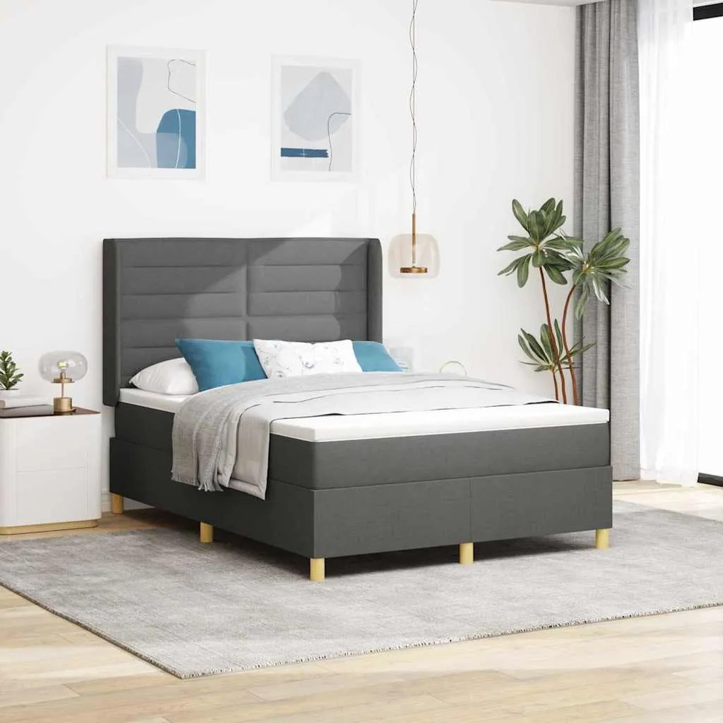 vidaXL Cama Box com Colchão Cinza Escuro 160x200 cm Tecido