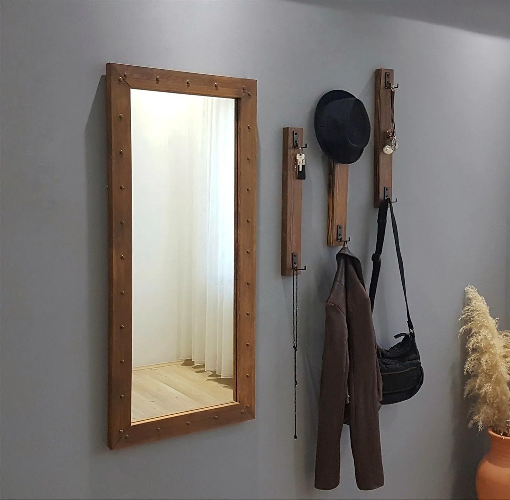 **** Hall Stand V108 – Walnut – Espelho: 50x110 cm, Ganchos: 6x50 cm