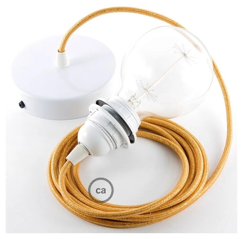 Candeeiro suspenso para Abajur, lâmpada suspensa com cabo têxtil Dourado Brilhante RL05 - 1 Metro / Kit para montar / Branco