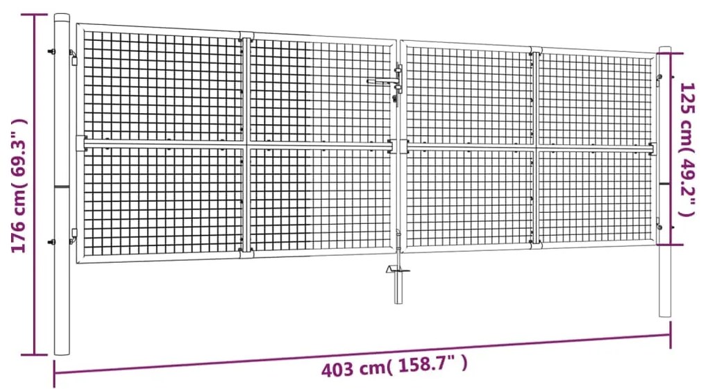 Portão de jardim em rede aço galvanizado 400x175 cm cinzento