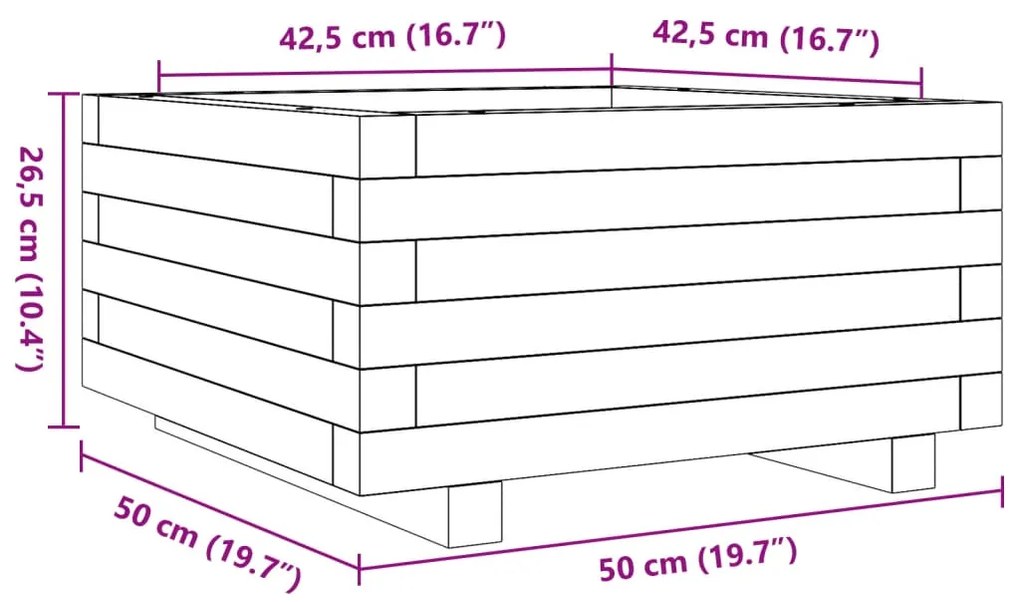 Vaso/floreira de jardim 50x50x26,5 cm pinho maciço branco