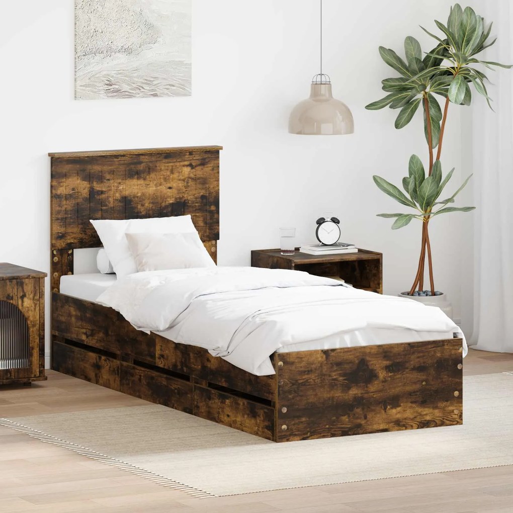 vidaXL Estrutura da Cama com gaveta Carvalho Defumado 75 x 190 cm