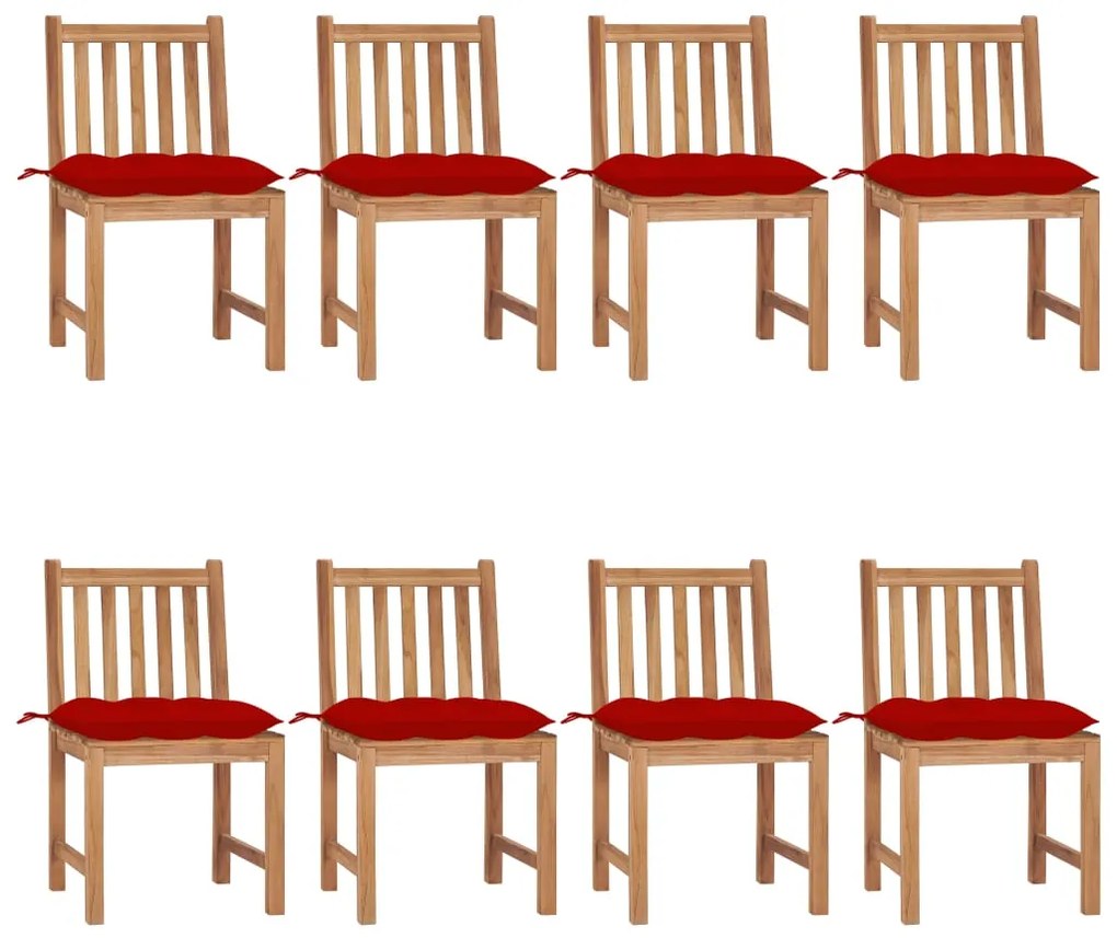 vidaXL Cadeiras de jardim 8 pcs c/ almofadões madeira de teca maciça