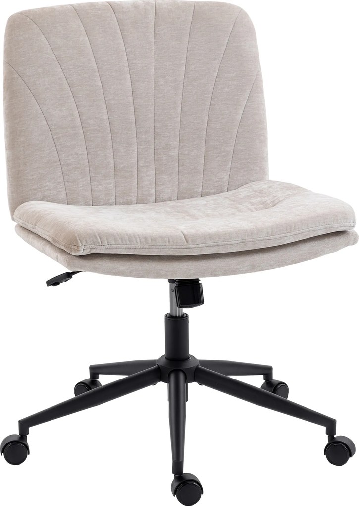 HOMCOM Cadeira de Escritório com Assento Largo sem Apoios de Braço Rodas Altura Ajustável Giratória Função Basculante 62x67x83-93 cm Bege | Aosom Portugal