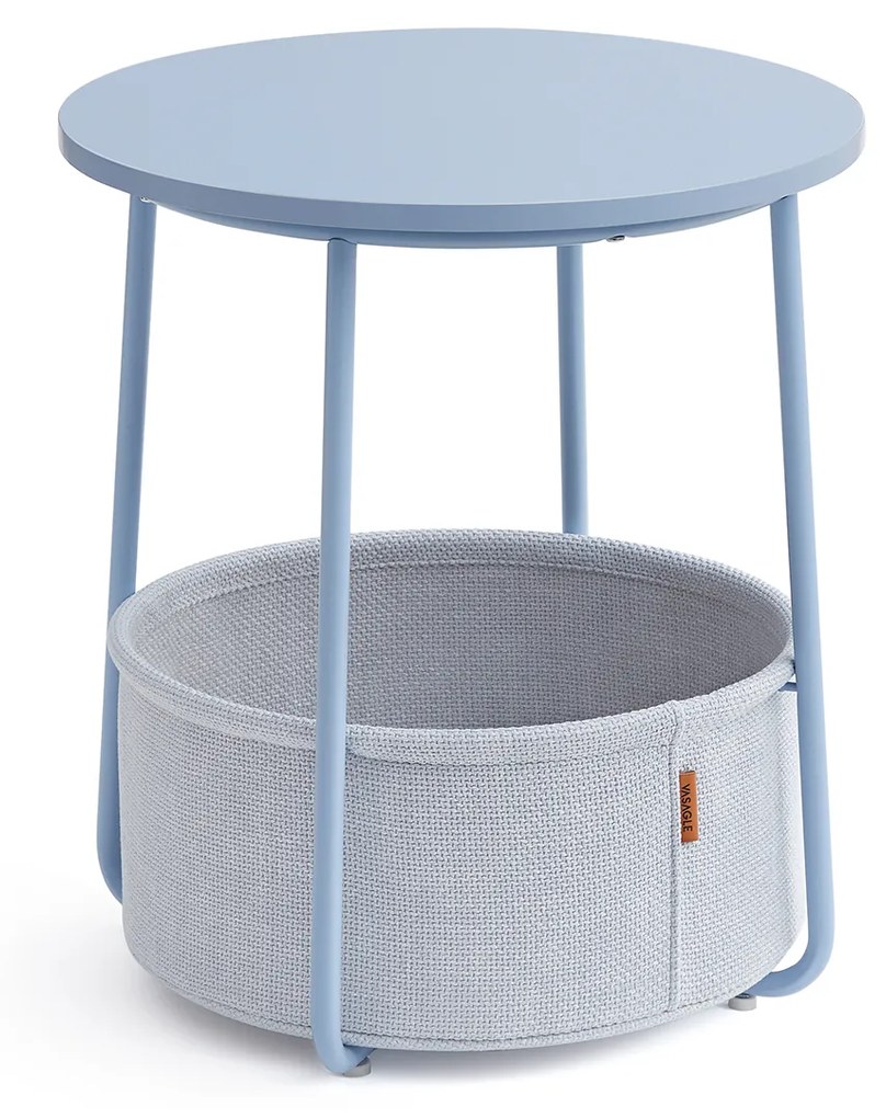 Mesa lateral VASAGLE, mesa lateral redonda com cesto de tecido, espaçosa, para sala de estar e quarto, mesa de cabeceira, estilo moderno, azul-claro e azul pastel LET223Q62