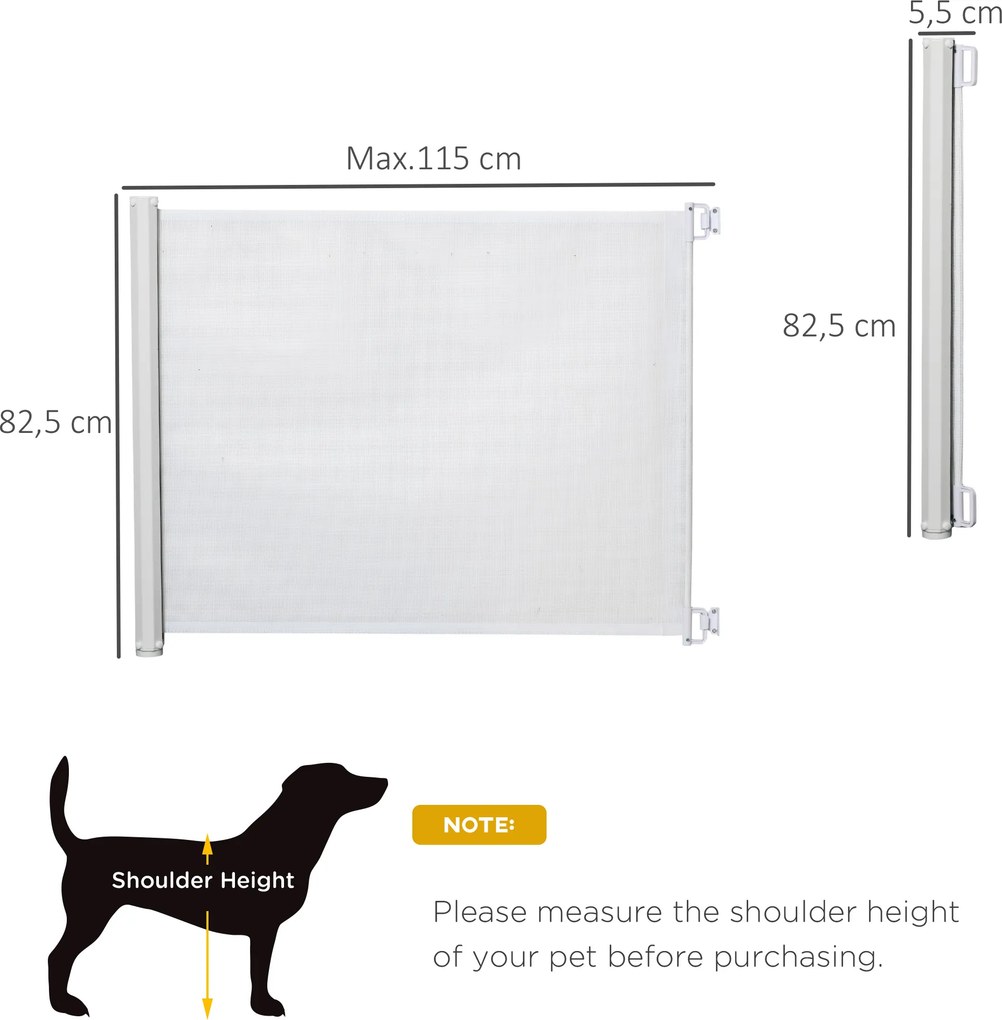 Barreira para Cães Retrátil Dobrável com Largura Ajustável 5,5-115 cm com Função de Enrolamento Automático Branco
