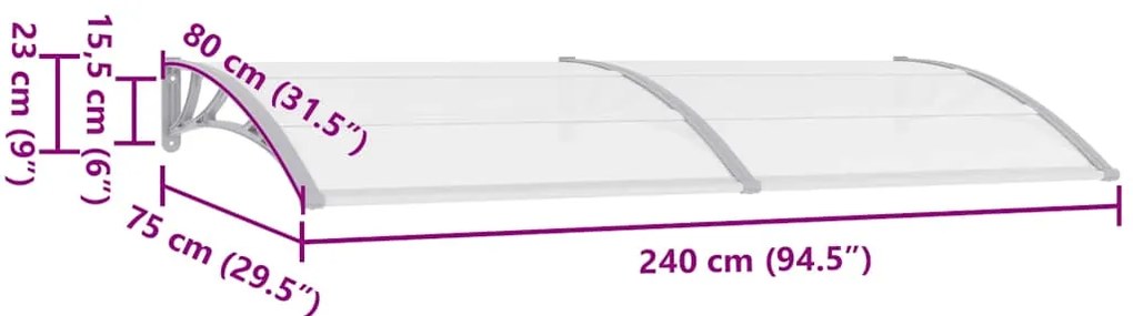 Toldo para porta 240x75 cm PC cinzento e transparente