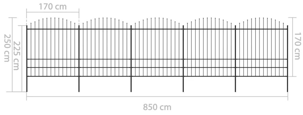 Cerca de jardim com topo em lanças (1,75-2)x8,5 m aço preto