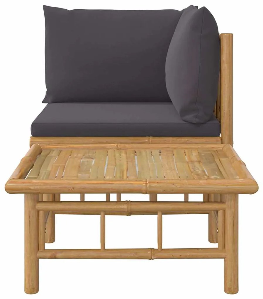 2pcs conj. lounge de jardim bambu c/ almofadões cinzento-escuro