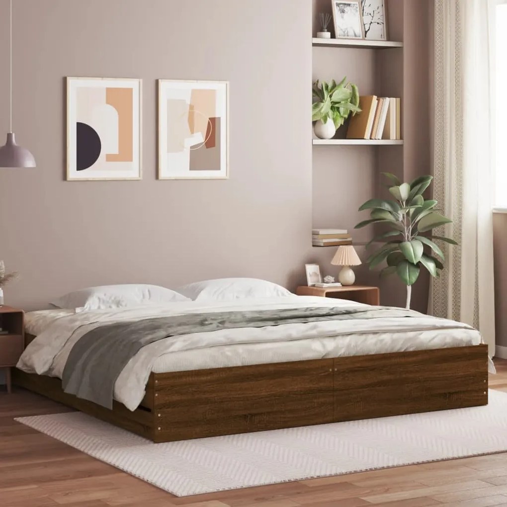 vidaXL Estrutura cama c/ gavetas derivados madeira carvalho castanho