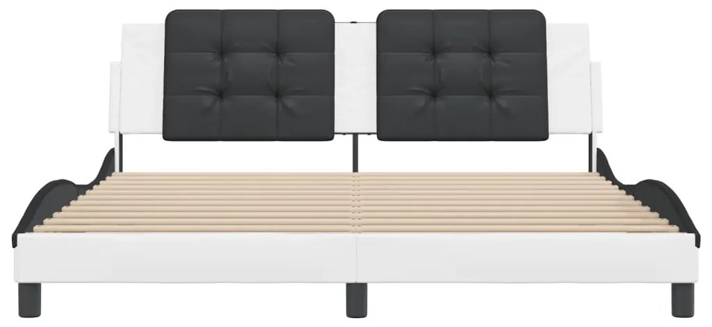 Estrutura de cama c/ cabeceira couro artificial branco e preto
